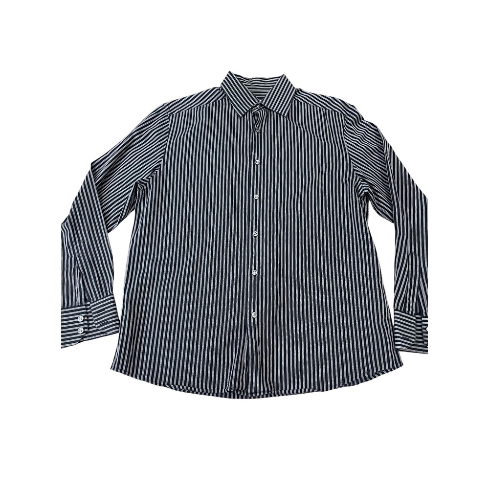 Claiborne Button Up Shirt Mens Size‎ M Black Striped Good Modern Fit Long Sleeve